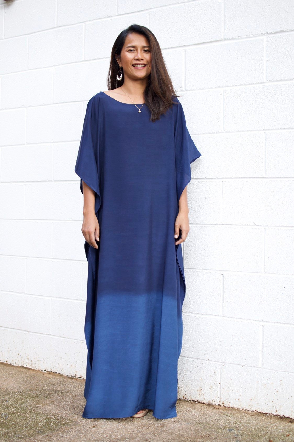 Cora Hand Painted Kaftan in Indigo Blue - Mala Handworks