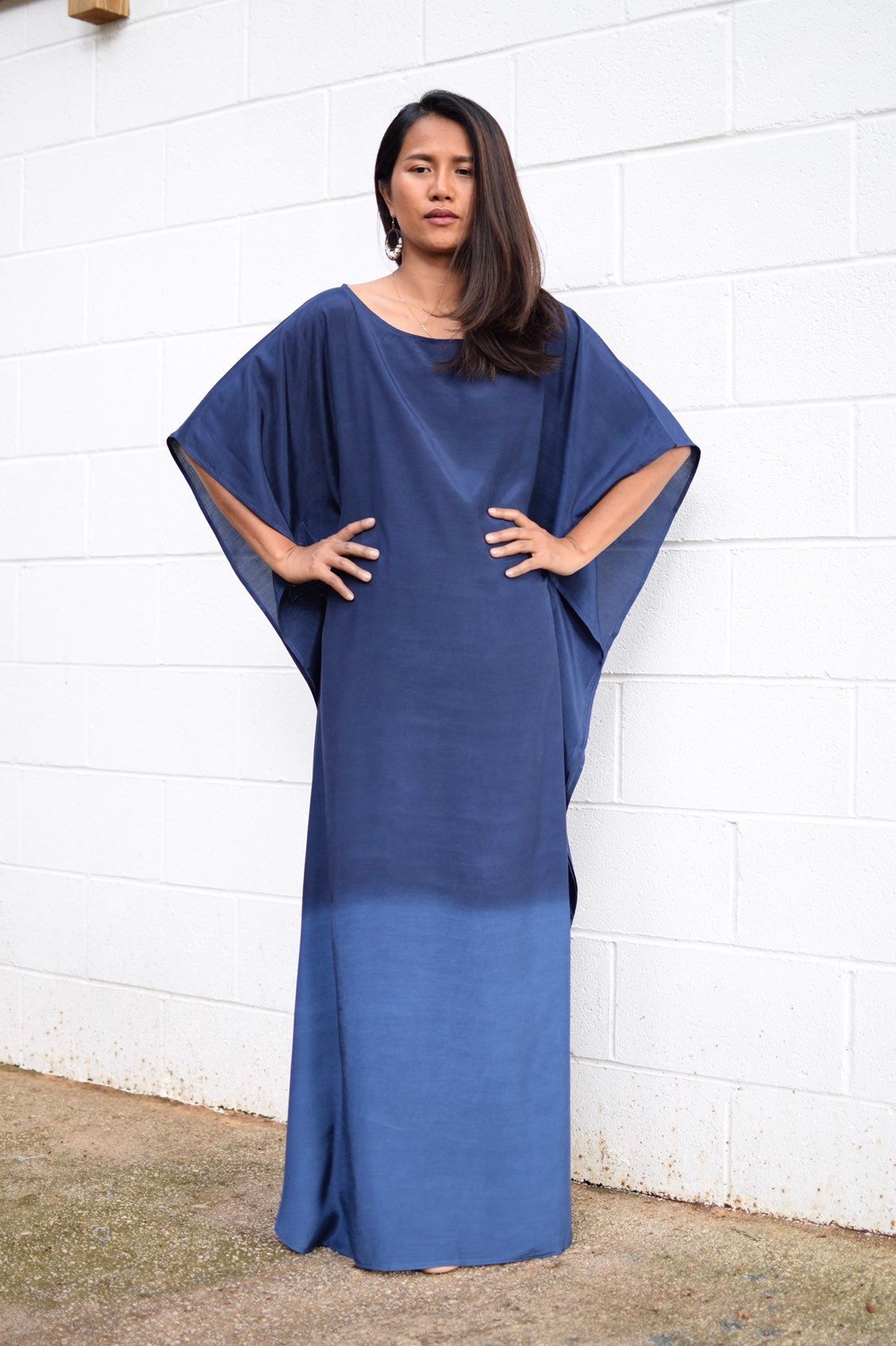 Cora Hand Painted Kaftan in Indigo Blue - Mala Handworks