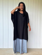 Cora Kaftan in Black and Gray Hand Painted Batik - Mala Handworks