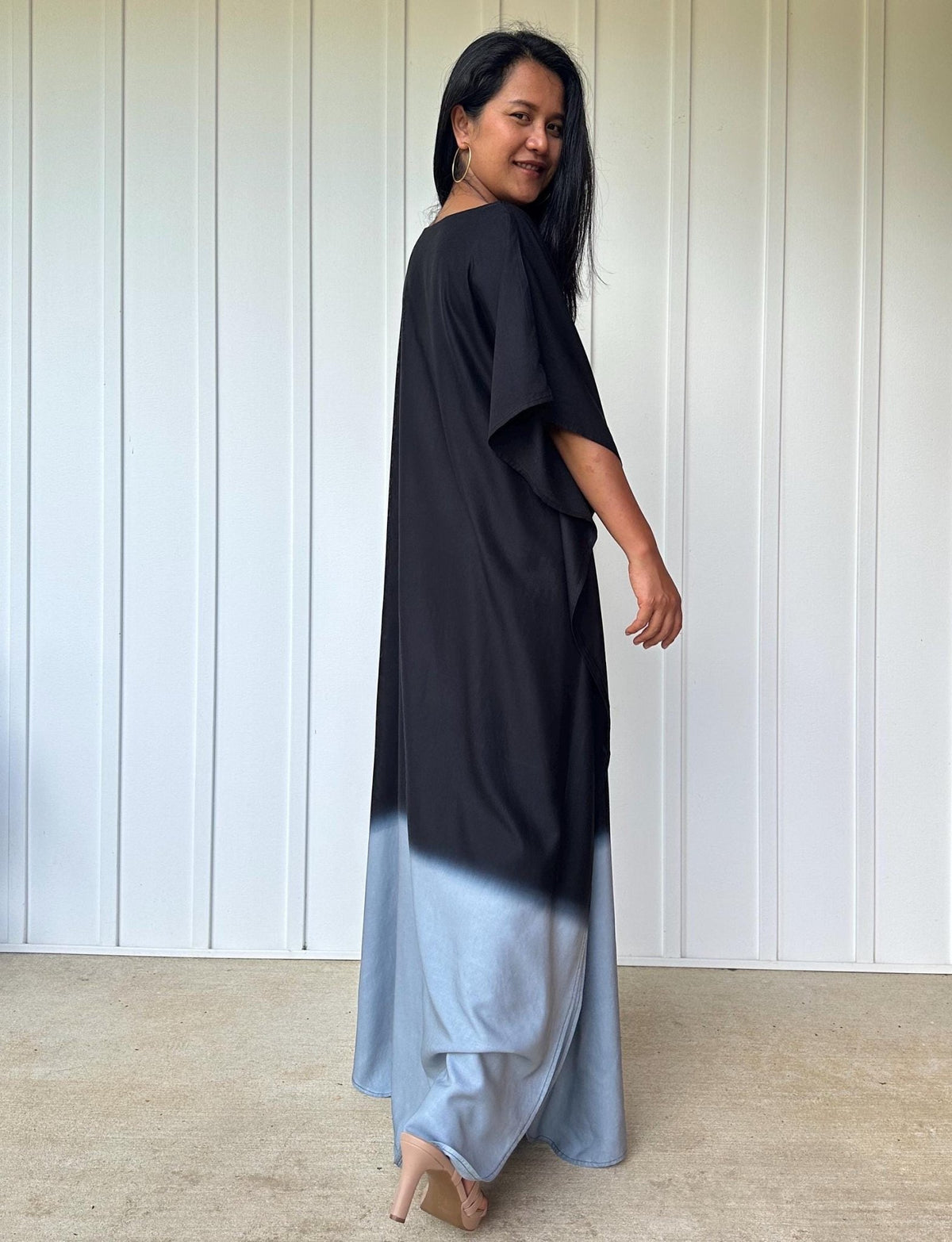 Cora Kaftan in Black and Gray Hand Painted Batik - Mala Handworks