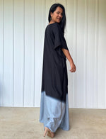 Cora Kaftan in Black and Gray Hand Painted Batik - Mala Handworks