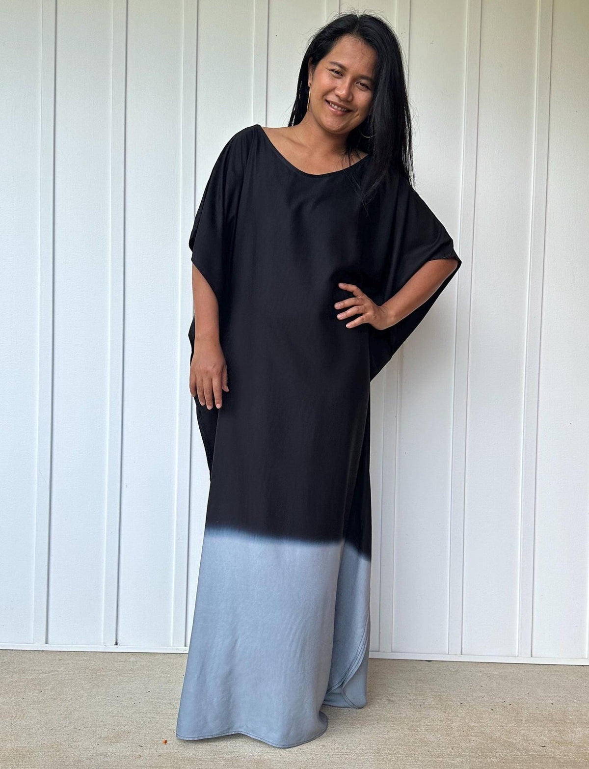 Cora Kaftan in Black and Gray Hand Painted Batik - Mala Handworks