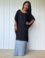Cora Kaftan in Black and Gray Hand Painted Batik - Mala Handworks