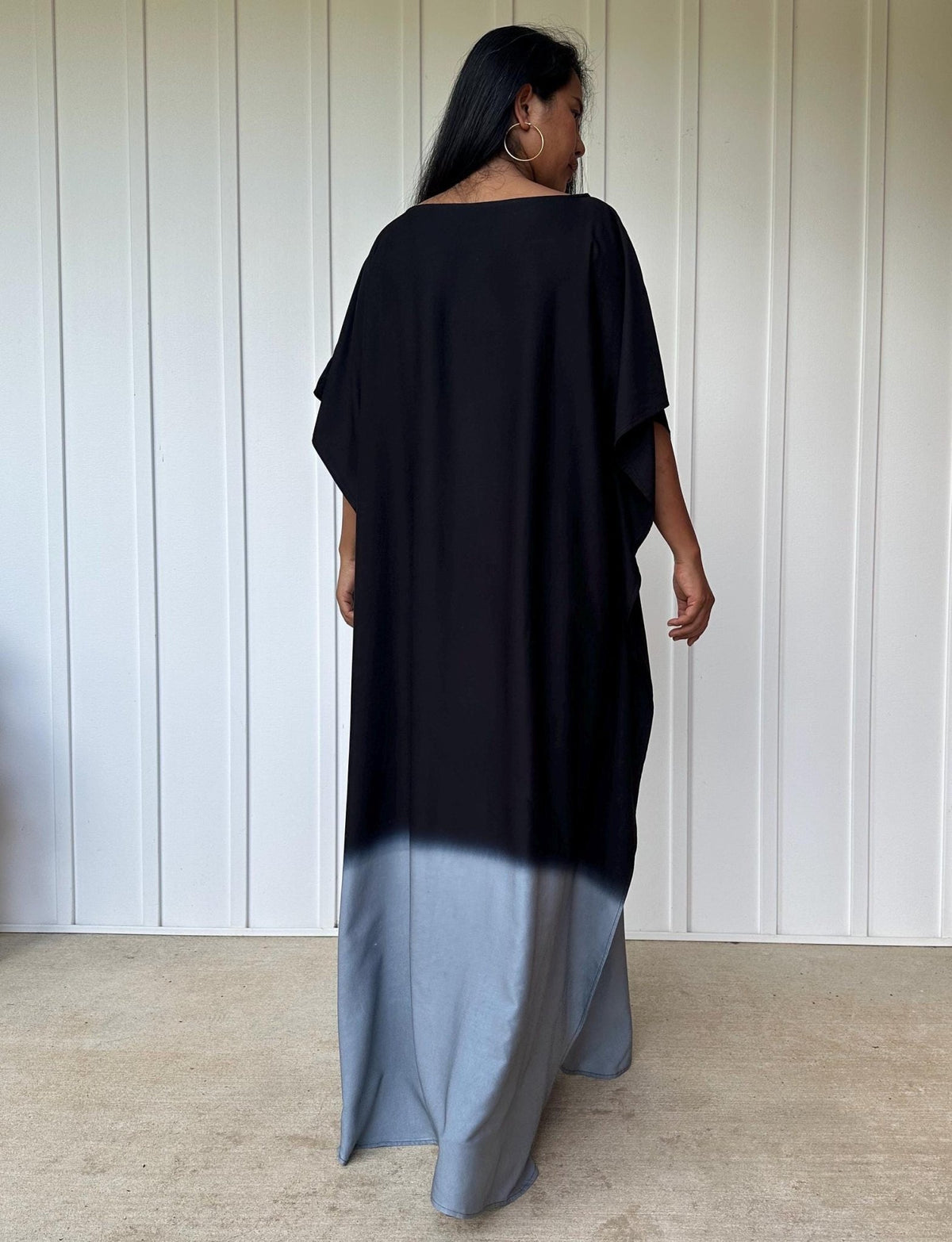 Cora Kaftan in Black and Gray Hand Painted Batik - Mala Handworks