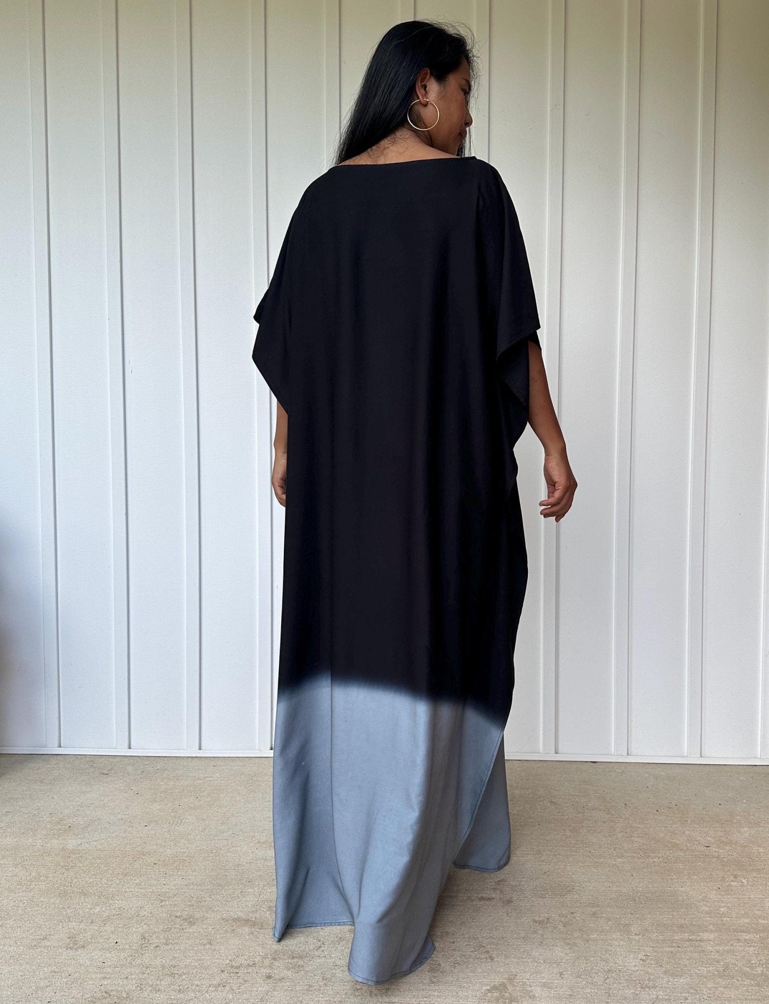 Cora Kaftan in Black and Gray Hand Painted Batik - Mala Handworks