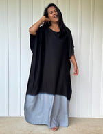 Cora Kaftan in Black and Gray Hand Painted Batik - Mala Handworks