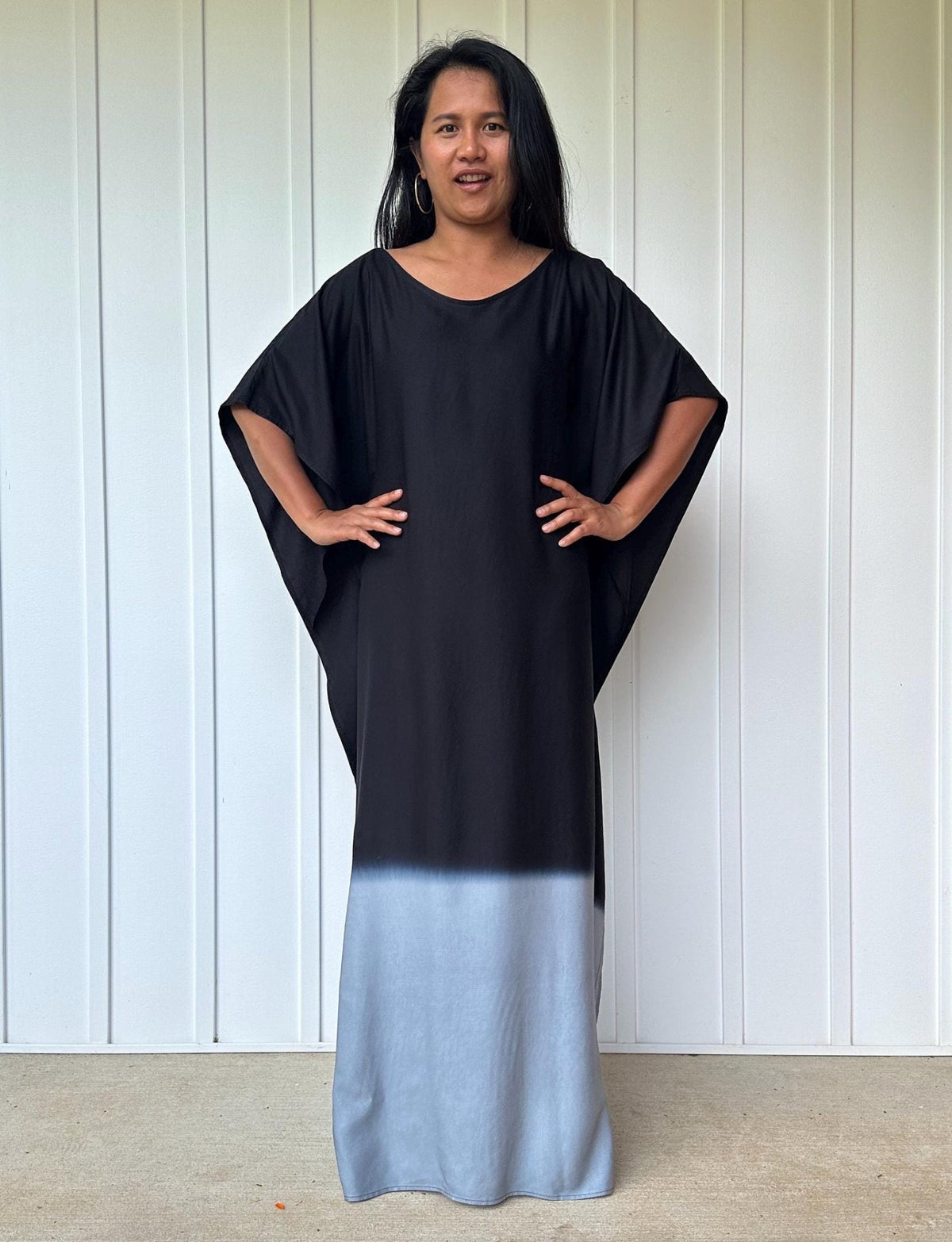 Cora Kaftan in Black and Gray Hand Painted Batik - Mala Handworks