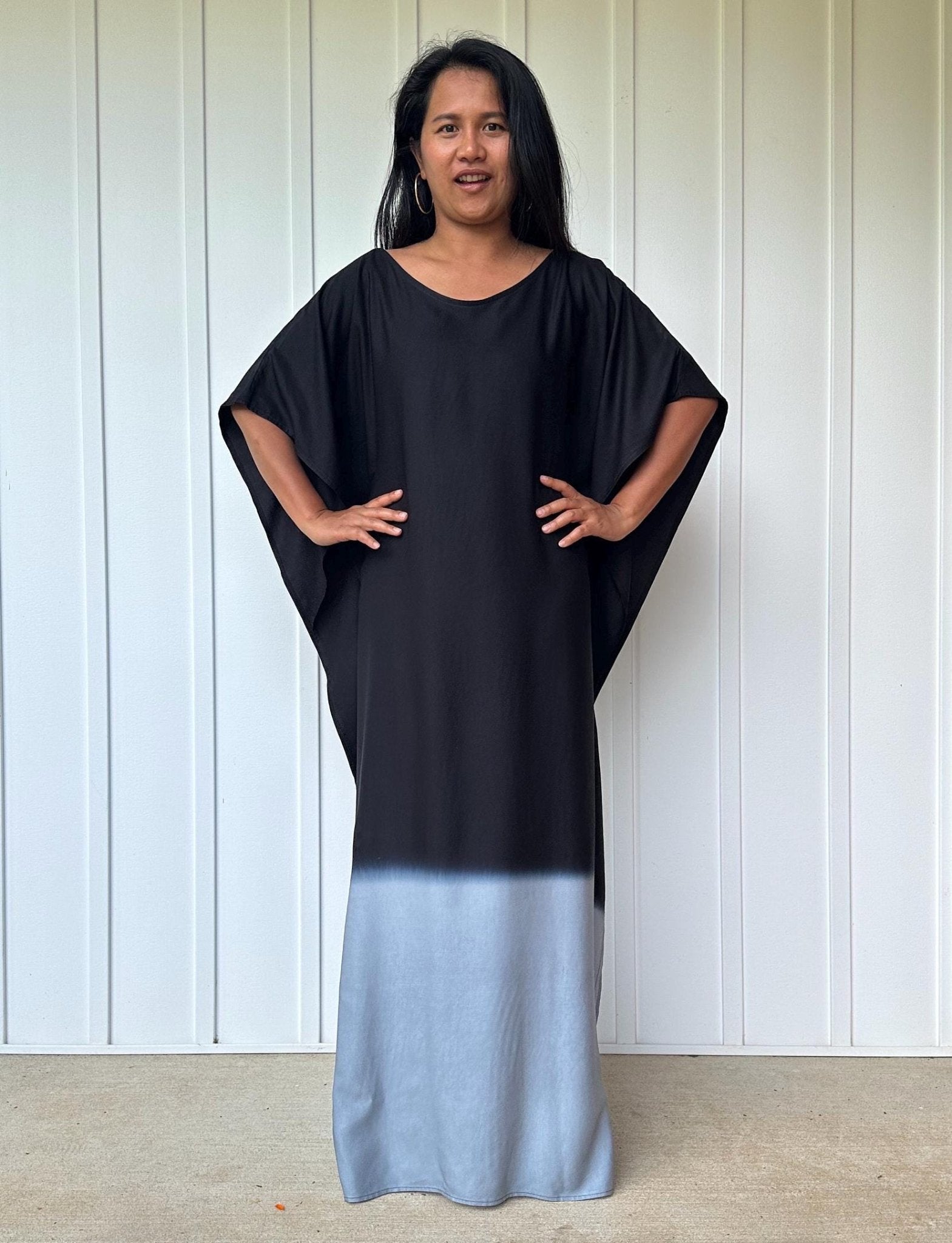Cora Kaftan in Black and Gray Hand Painted Batik - Mala Handworks