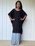Cora Kaftan in Black and Gray Hand Painted Batik - Mala Handworks