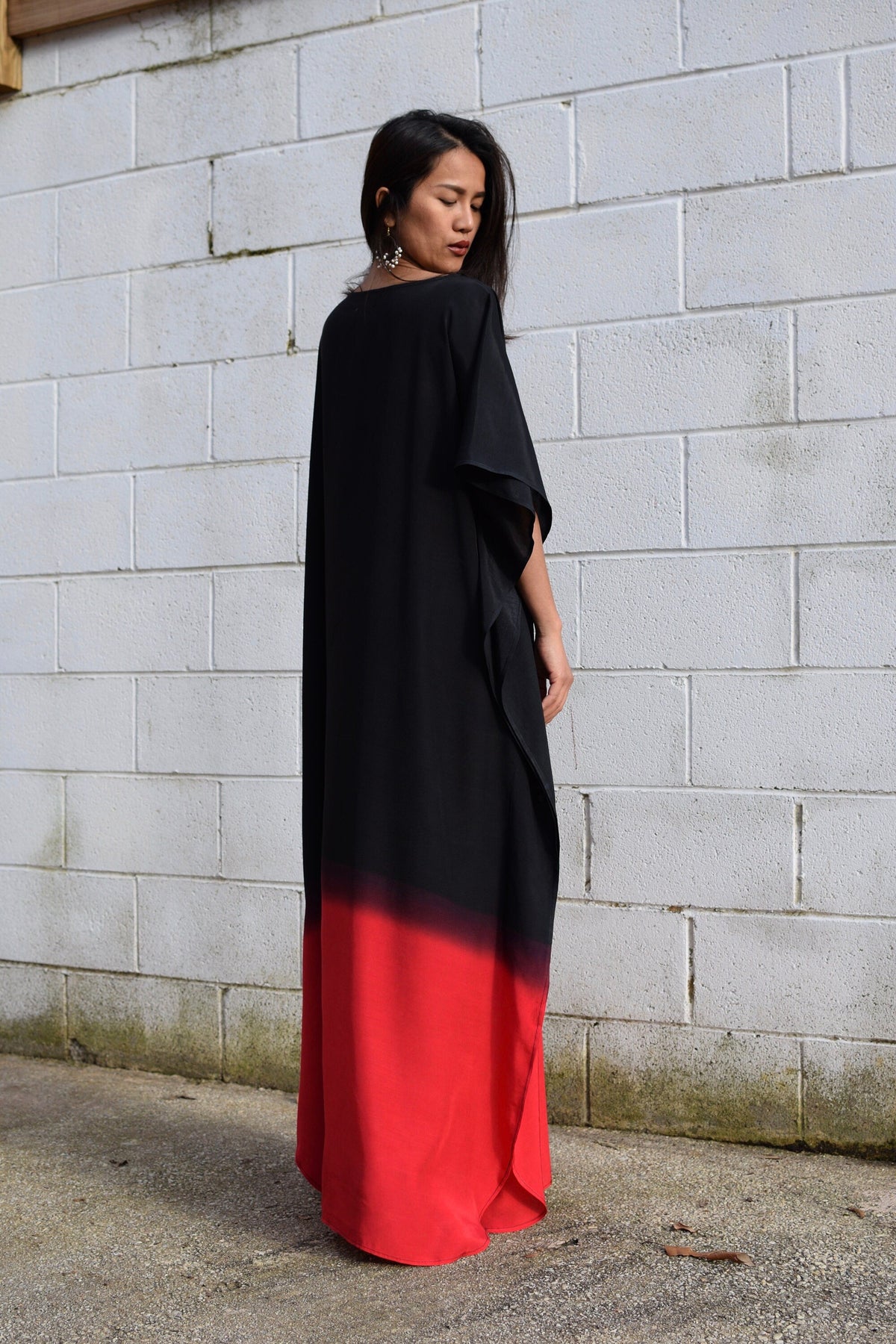 MALA handworks  Cora Kaftan in Black and Red Hand Painted Batik