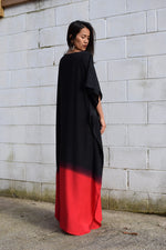 MALA handworks  Cora Kaftan in Black and Red Hand Painted Batik