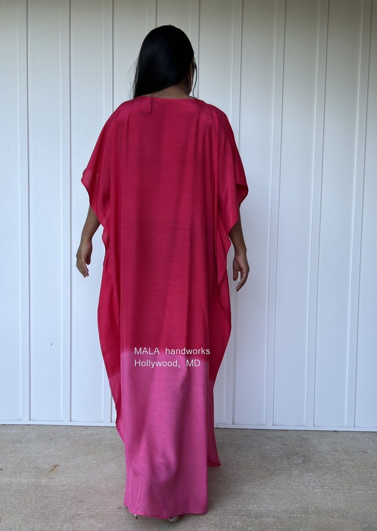 Cora Kaftan in Red and Pink Hand Painted Batik-C-13-50-Mala Handworks