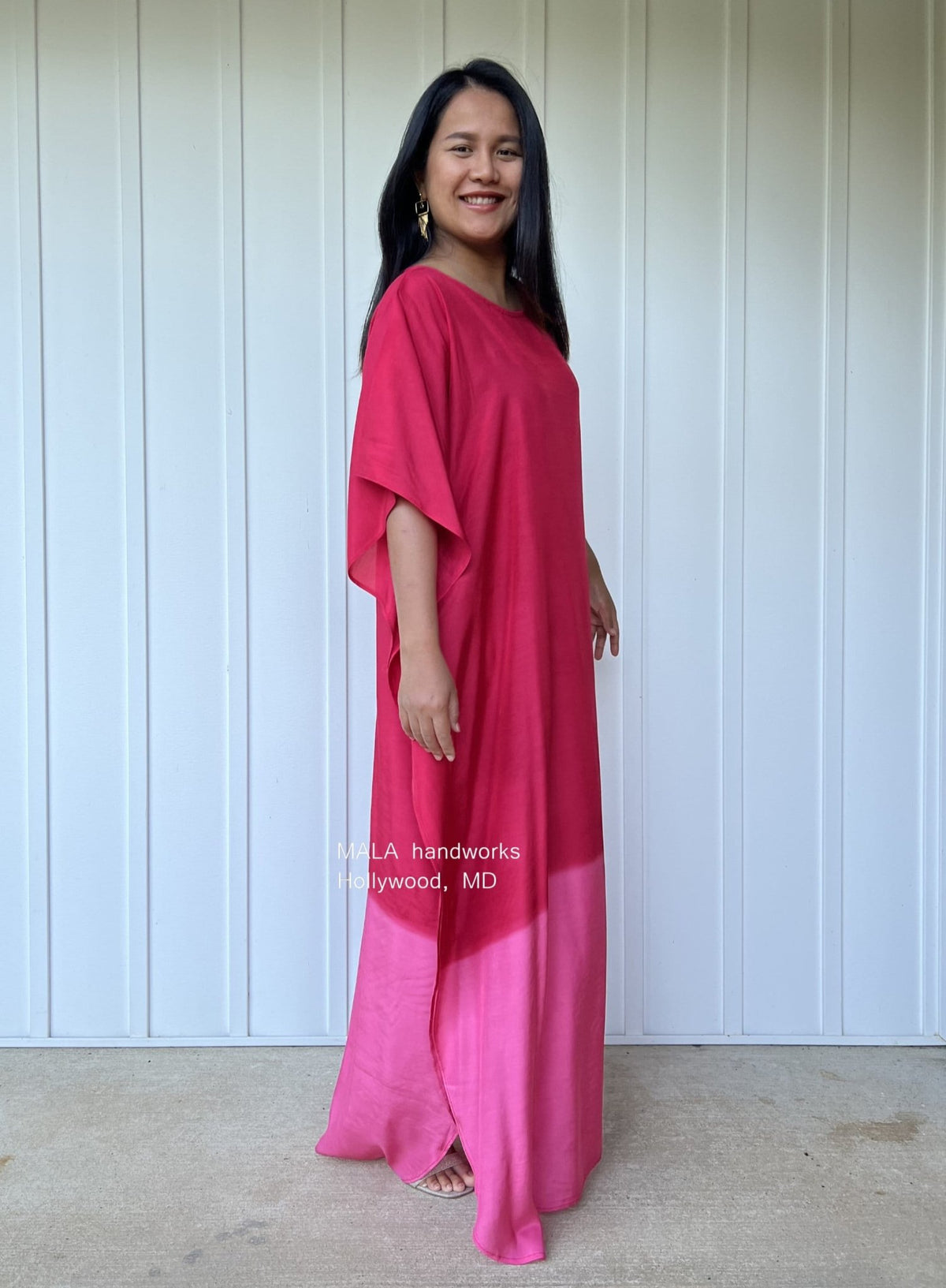 Cora Kaftan in Red and Pink Hand Painted Batik-C-13-50-Mala Handworks
