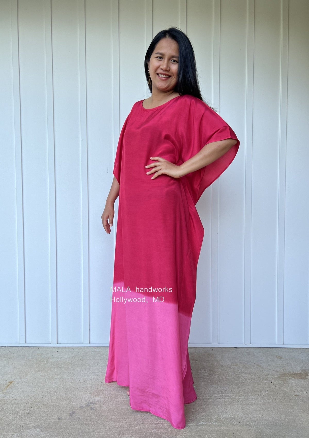 Cora Kaftan in Red and Pink Hand Painted Batik-C-13-50-Mala Handworks