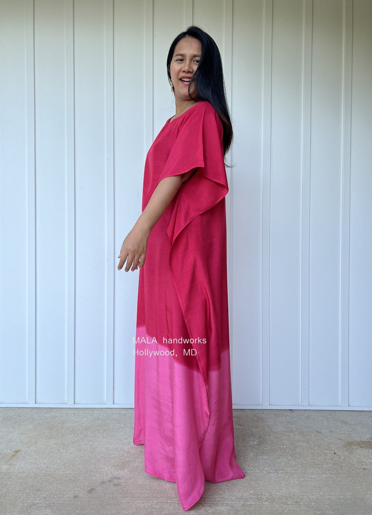 Cora Kaftan in Red and Pink Hand Painted Batik-C-13-50-Mala Handworks