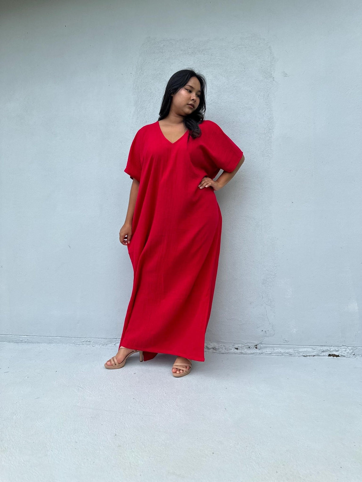 Mala Handworks Daria Cotton Kaftan in Cherry