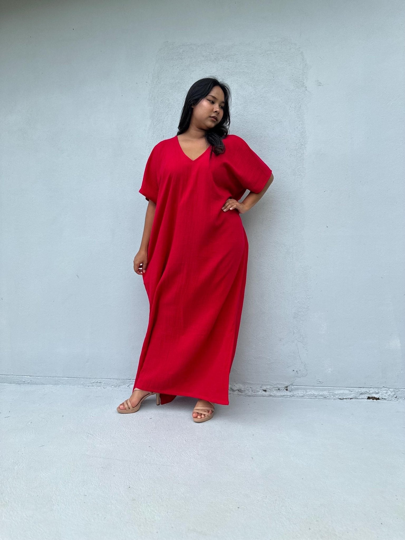 Mala Handworks Daria Cotton Kaftan in Cherry