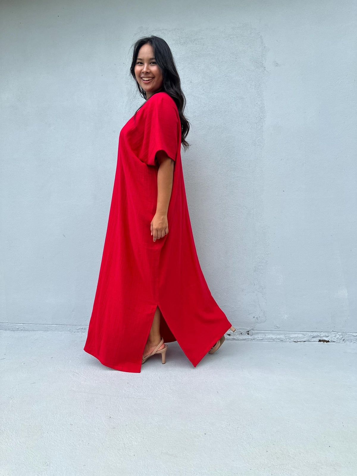 Mala Handworks Daria Cotton Kaftan in Cherry