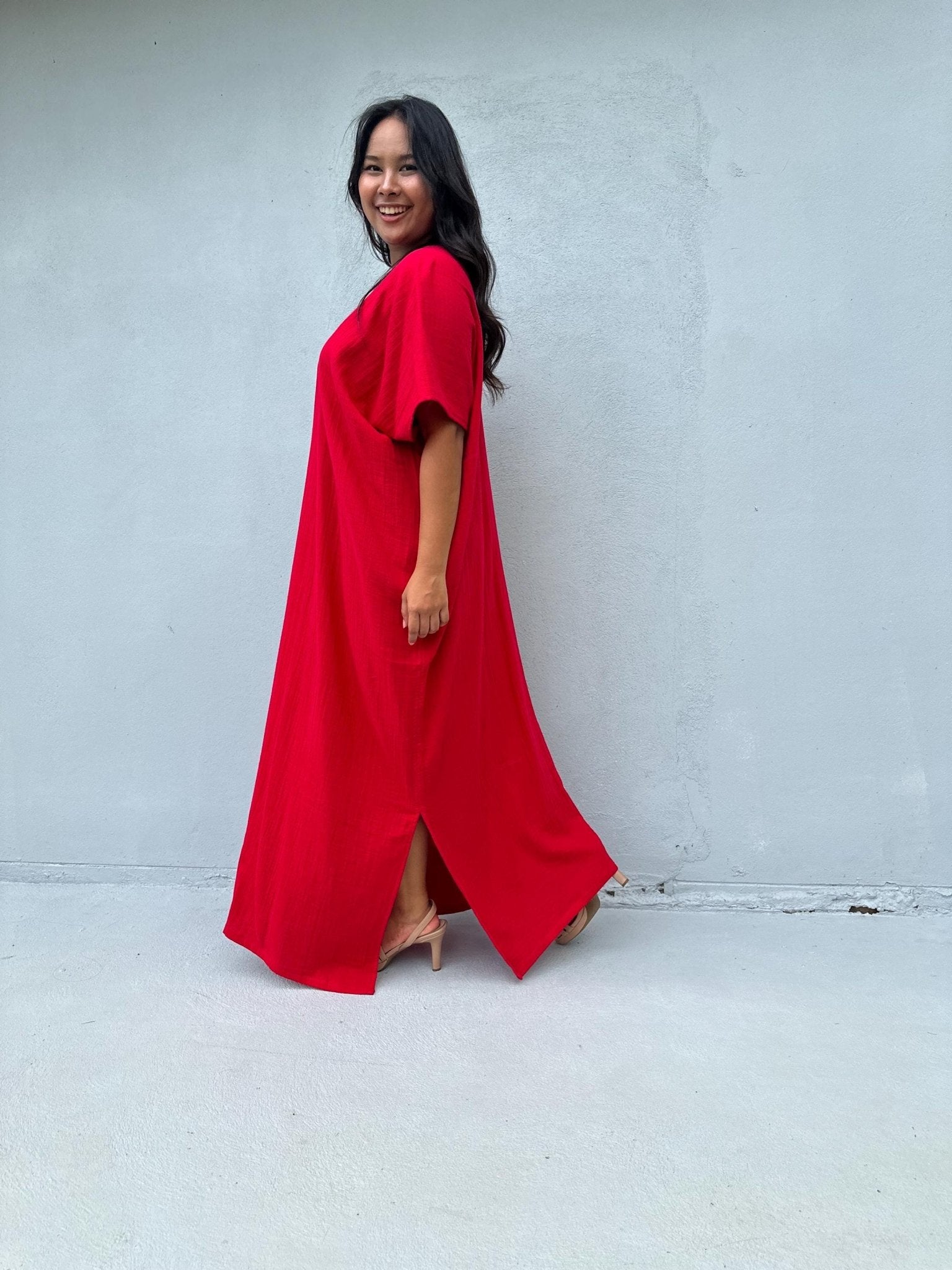 Mala Handworks Daria Cotton Kaftan in Cherry