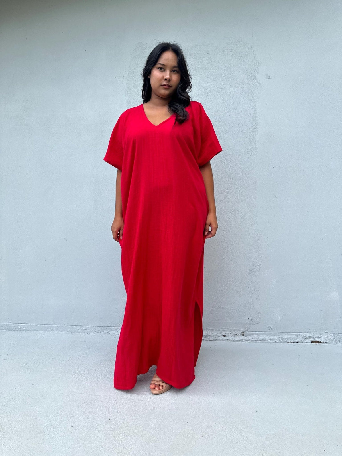 Mala Handworks Daria Cotton Kaftan in Cherry