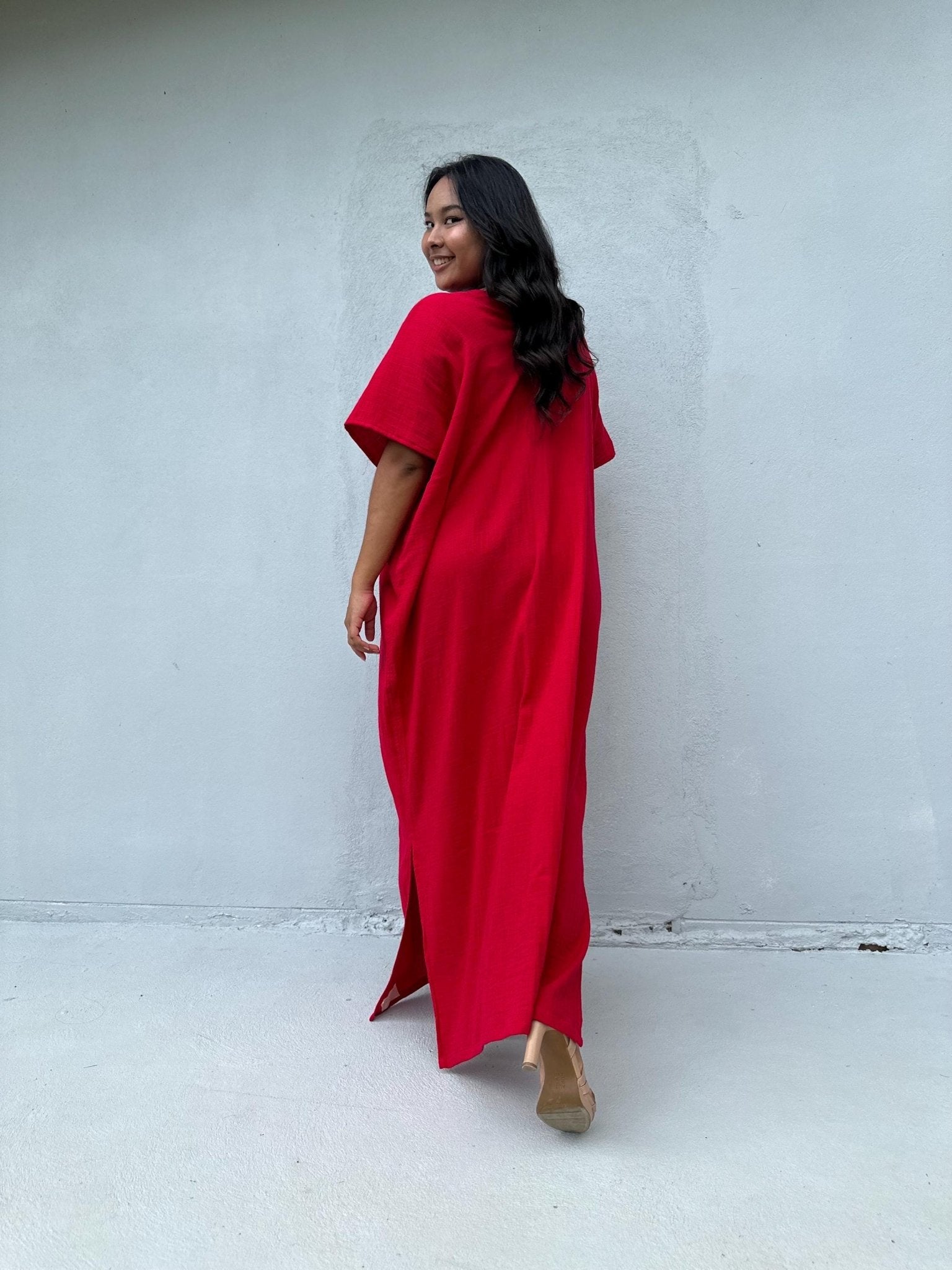 Mala Handworks Daria Cotton Kaftan in Cherry