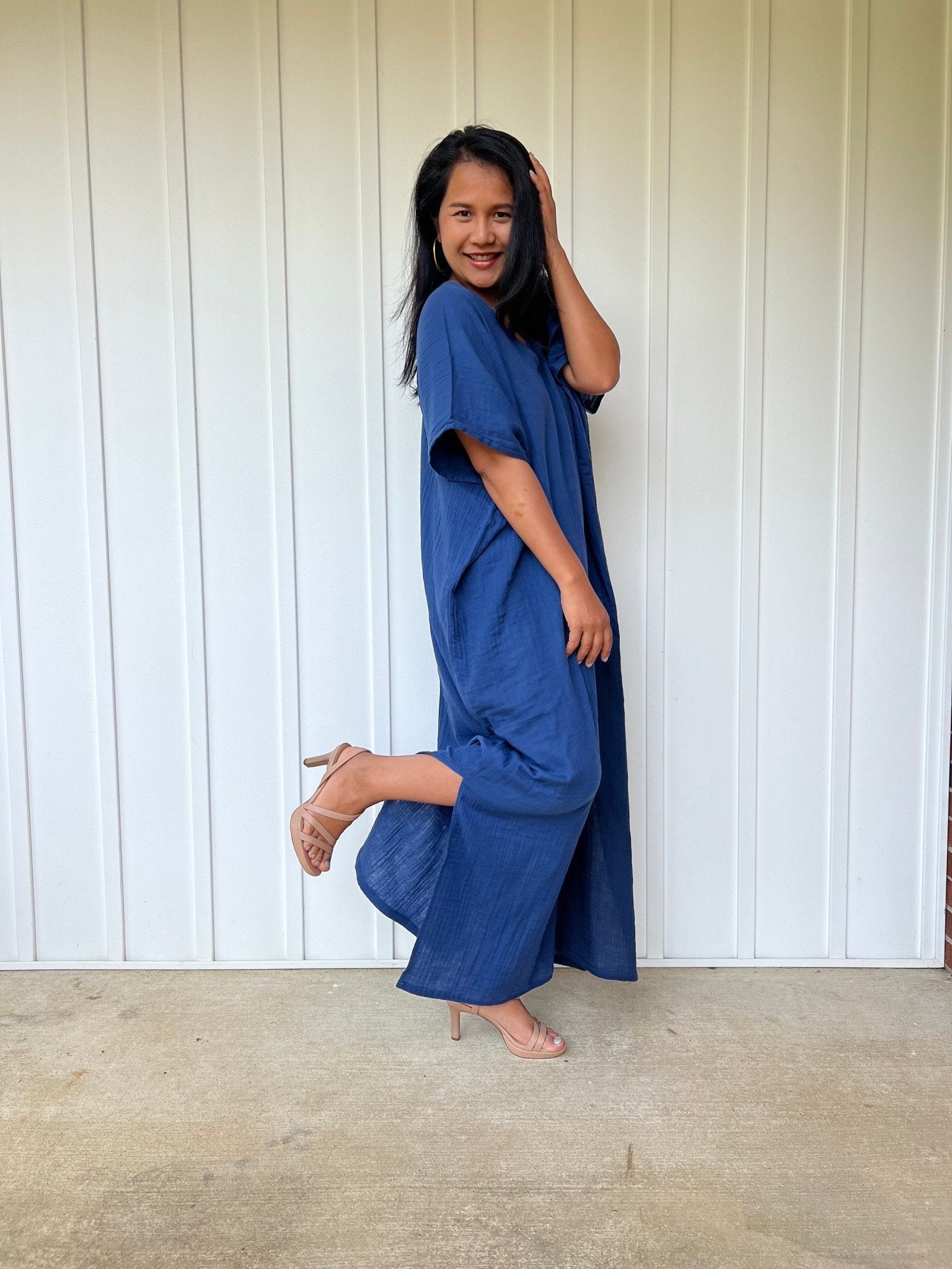 Mala Handworks Daria Cotton Kaftan in Cornflower Blue