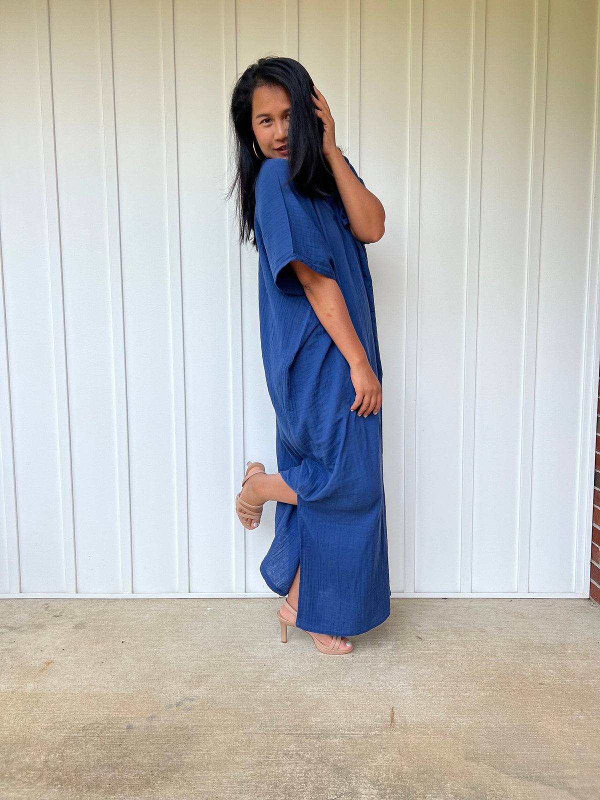 Mala Handworks Daria Cotton Kaftan in Cornflower Blue