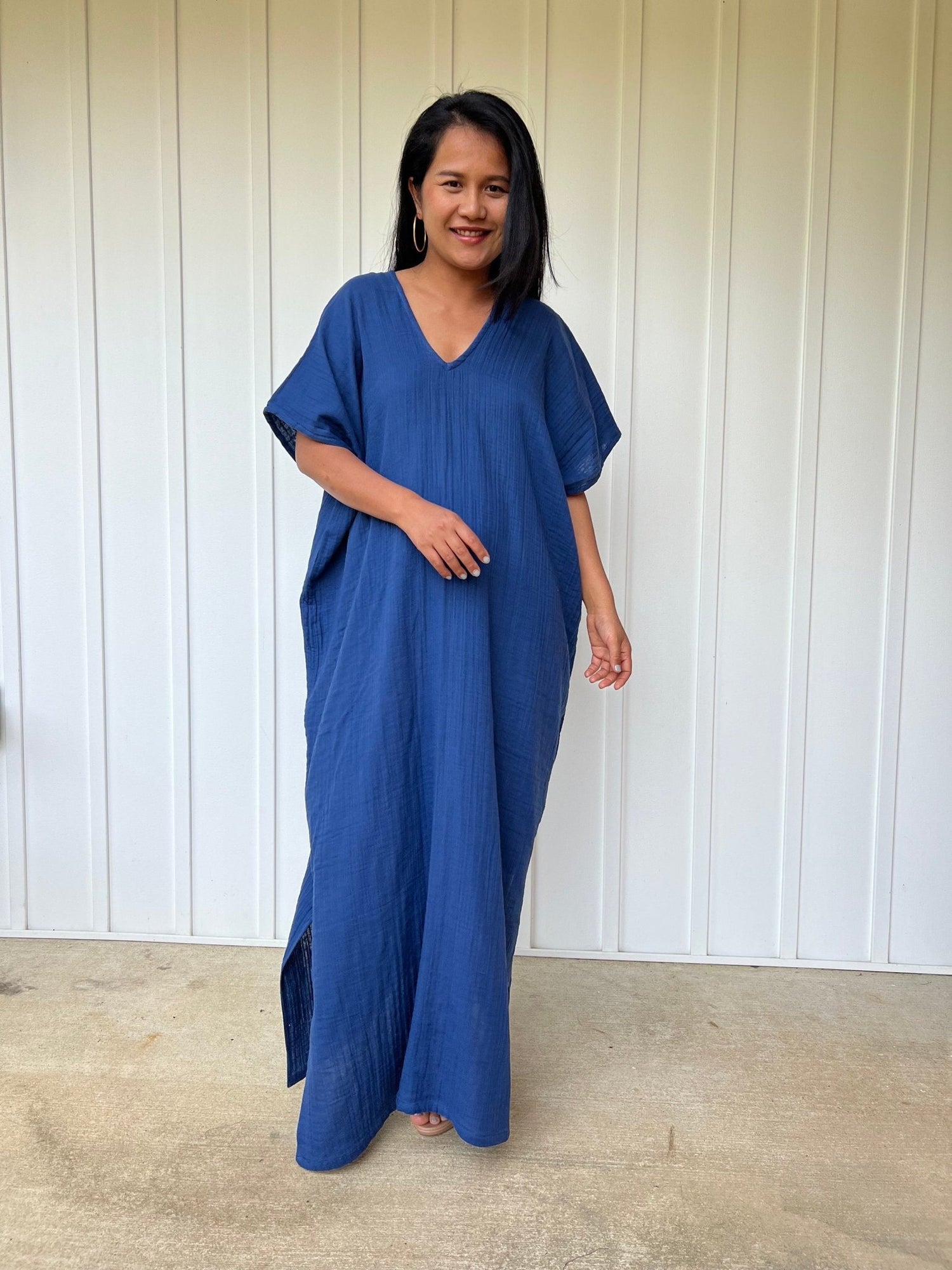 Mala Handworks Daria Cotton Kaftan in Cornflower Blue