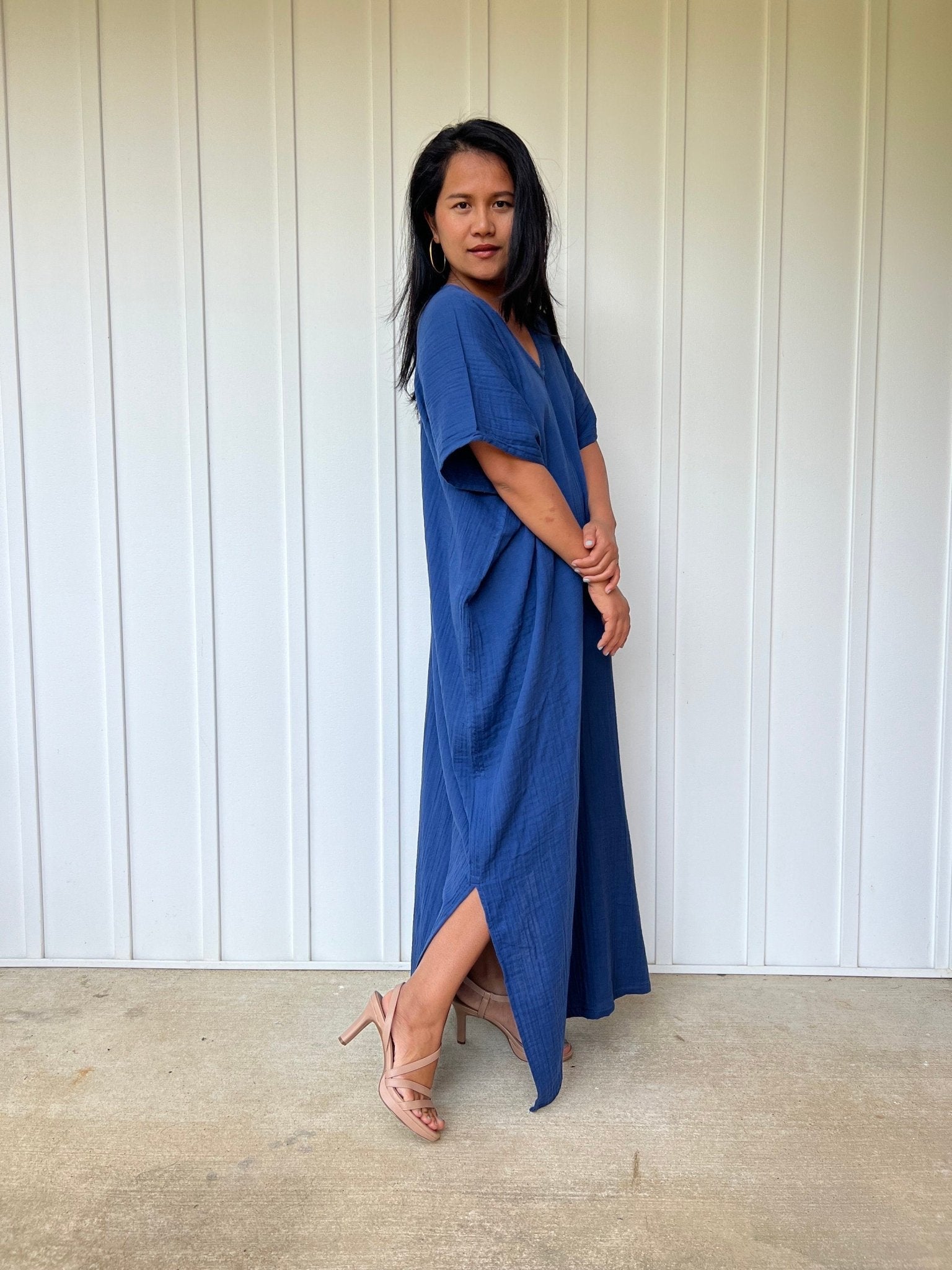 Mala Handworks Daria Cotton Kaftan in Cornflower Blue