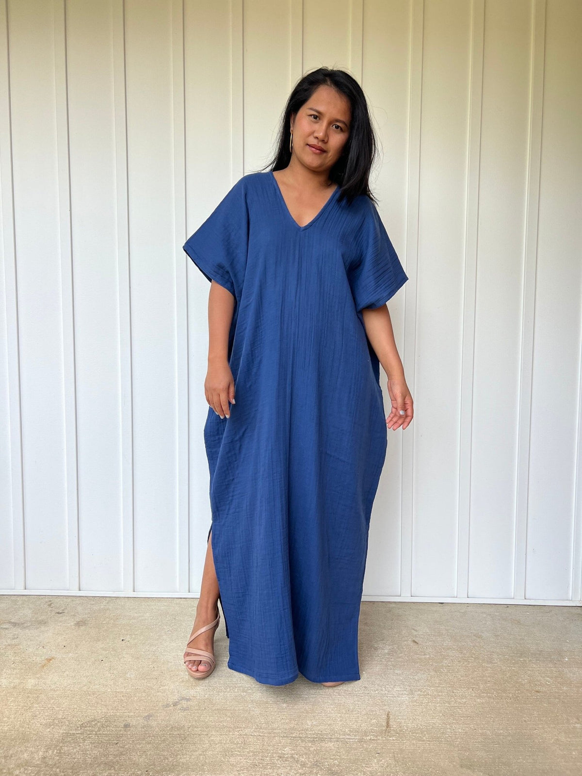 Mala Handworks Daria Cotton Kaftan in Cornflower Blue