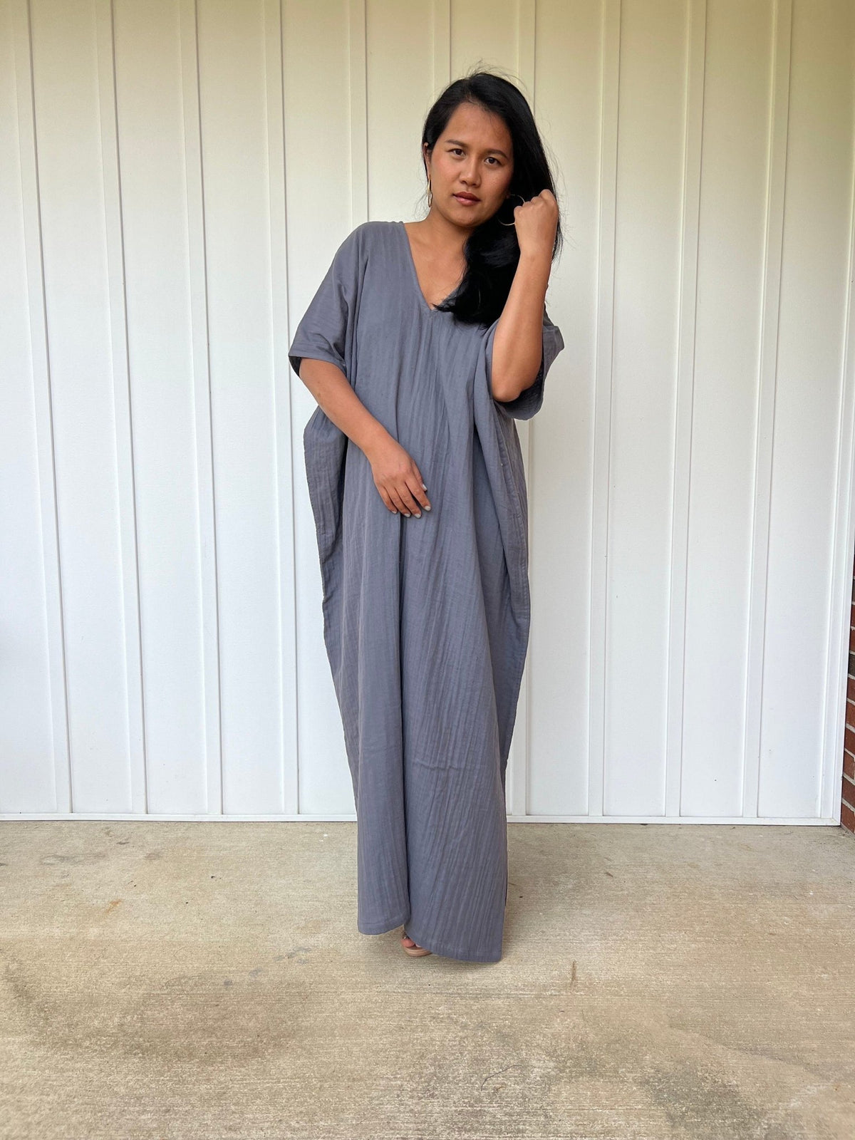 Mala Handworks Daria Cotton Kaftan in Gray
