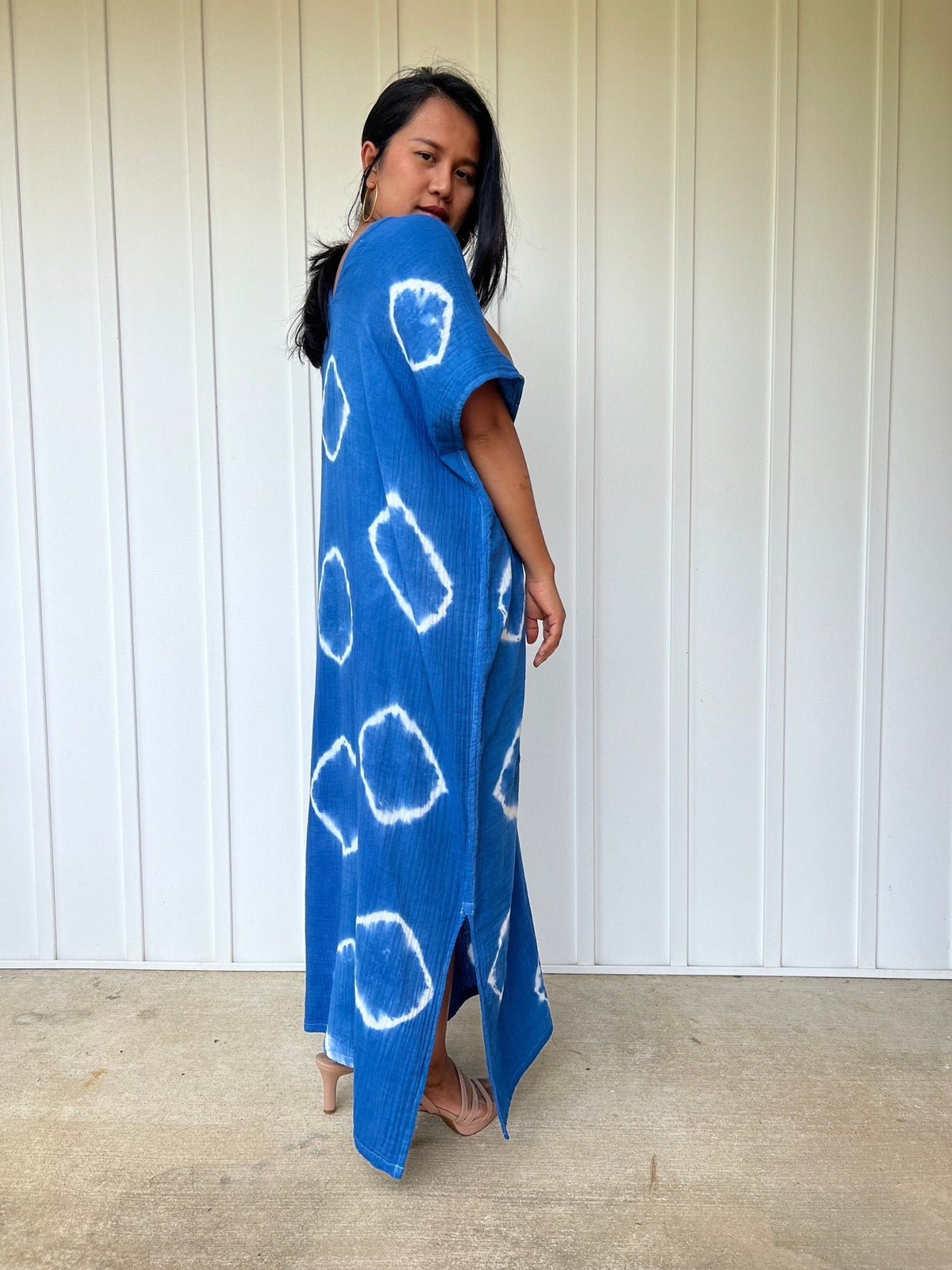 Daria Cotton Kaftan in Indigo Halo-DD-3-Mala Handworks