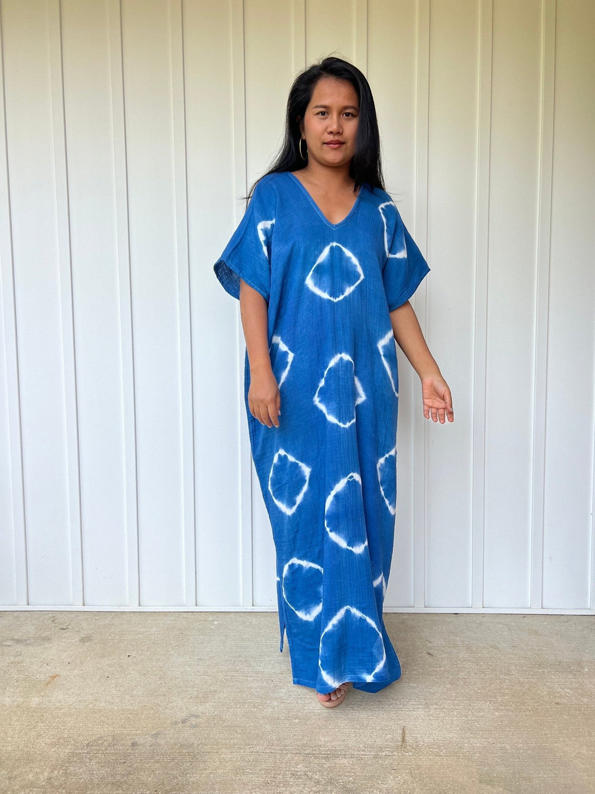 Daria Cotton Kaftan in Indigo Halo-DD-3-Mala Handworks