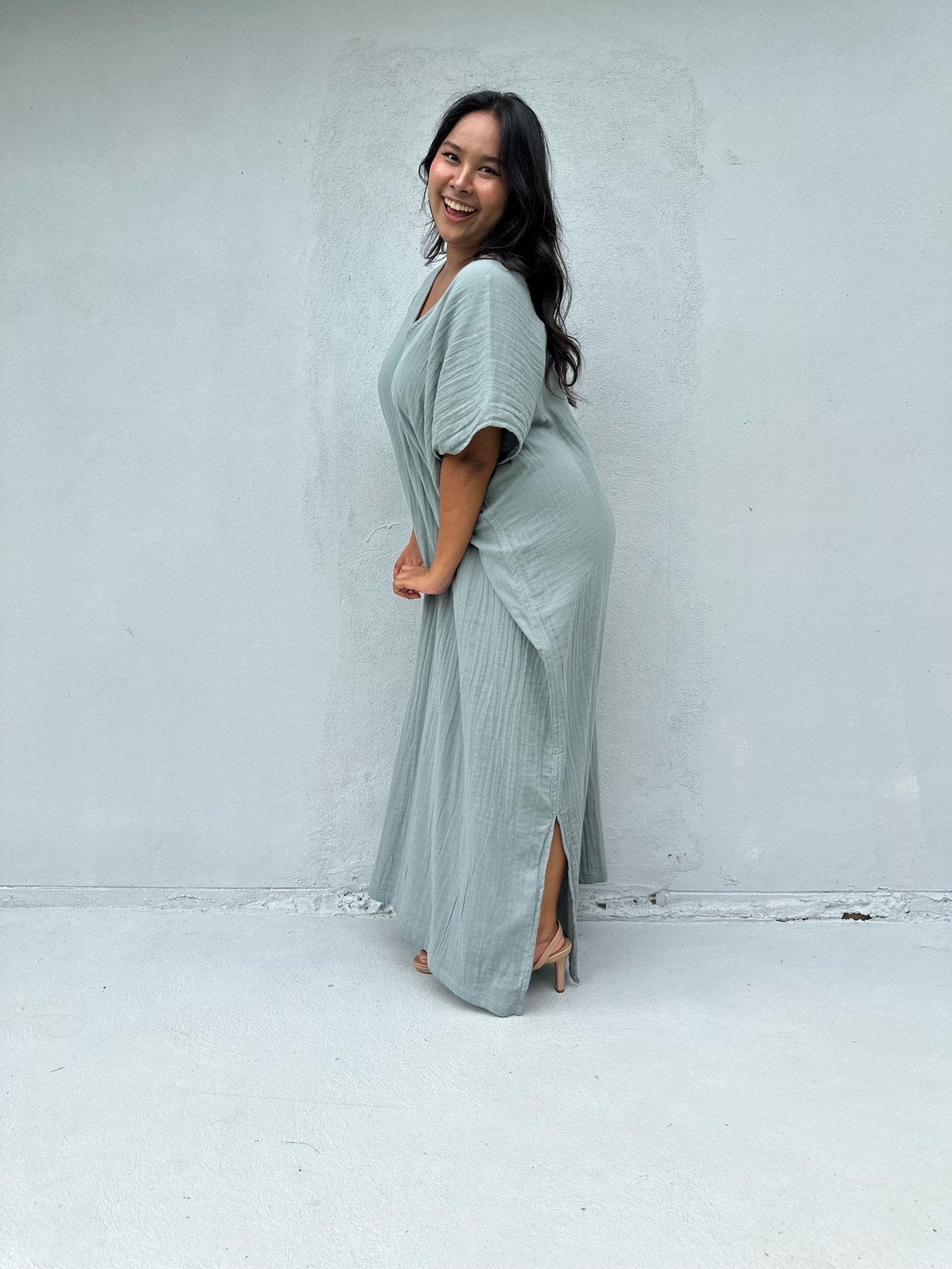 Mala Handworks Daria Cotton Kaftan in Sage