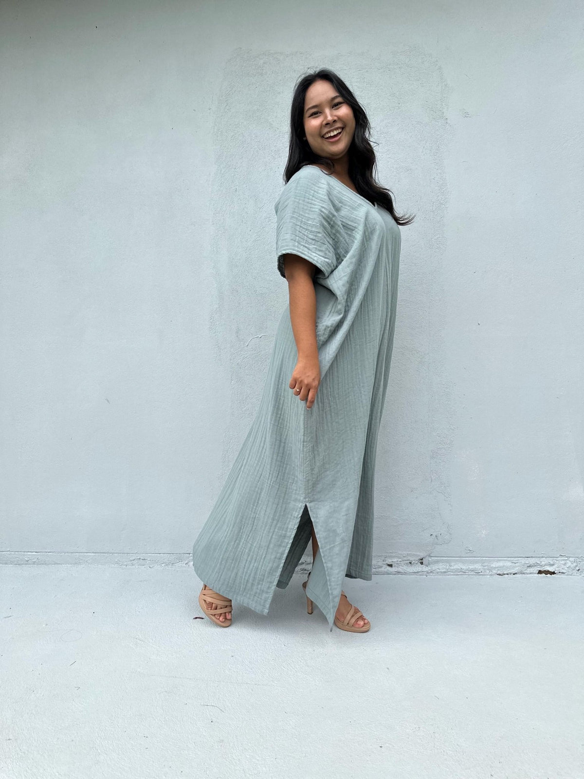 Mala Handworks Daria Cotton Kaftan in Sage