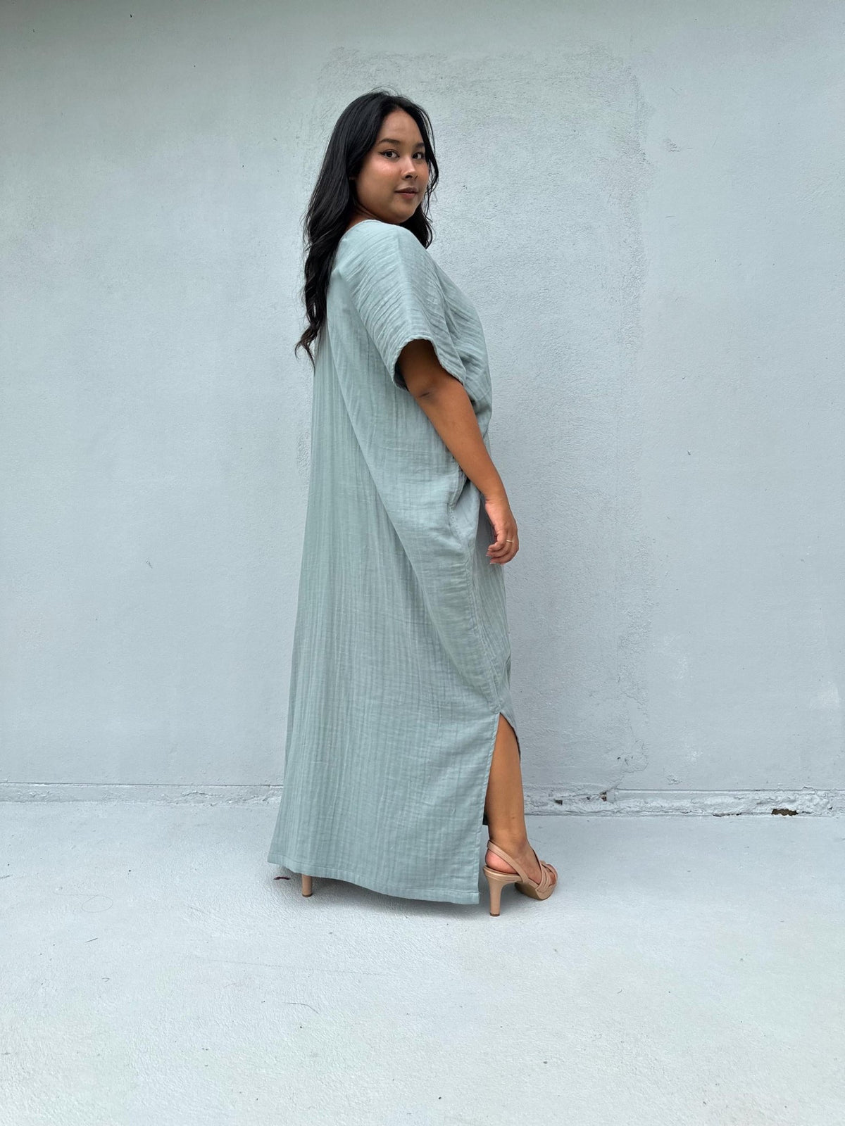 Mala Handworks Daria Cotton Kaftan in Sage