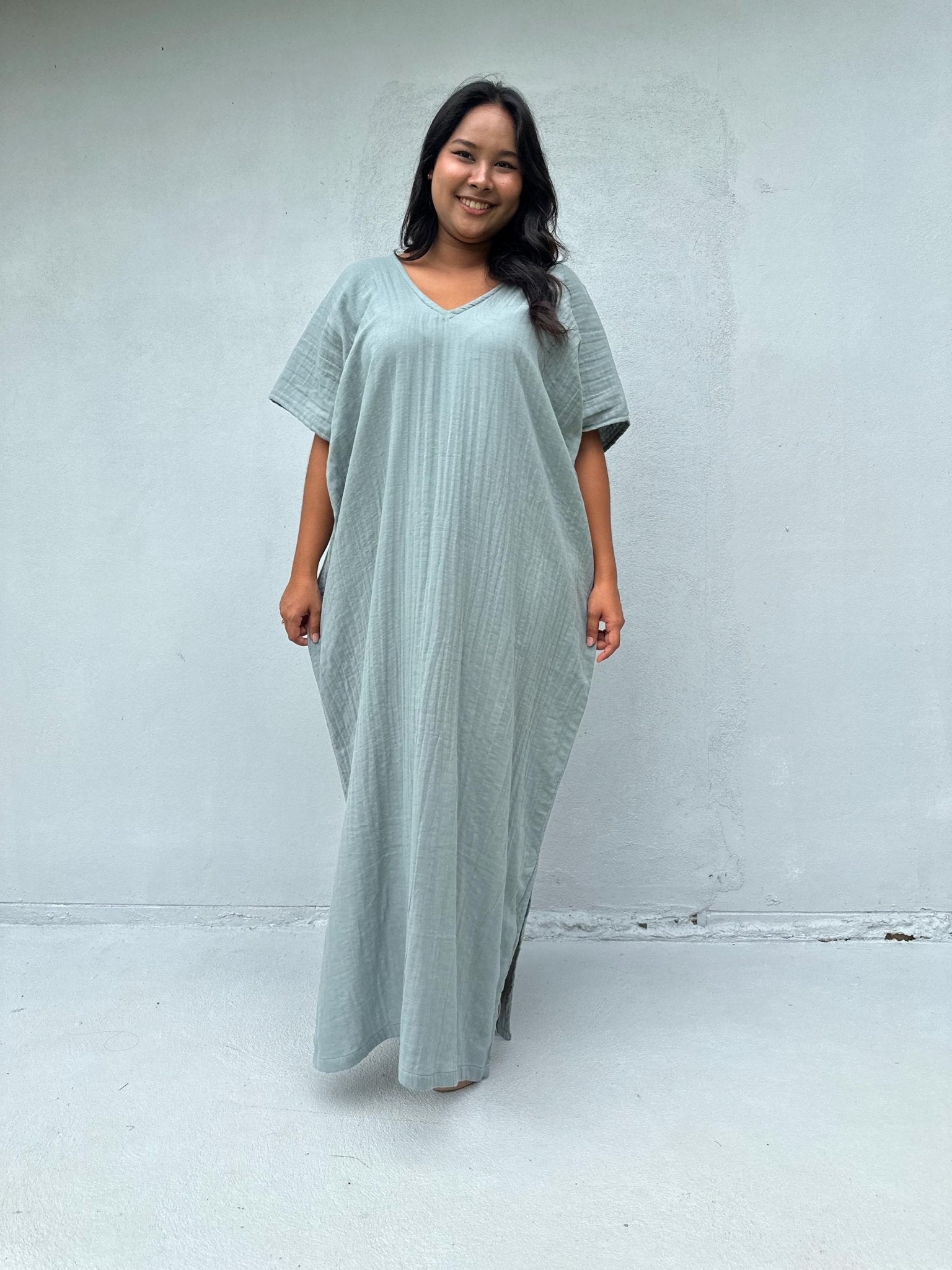 Mala Handworks Daria Cotton Kaftan in Sage