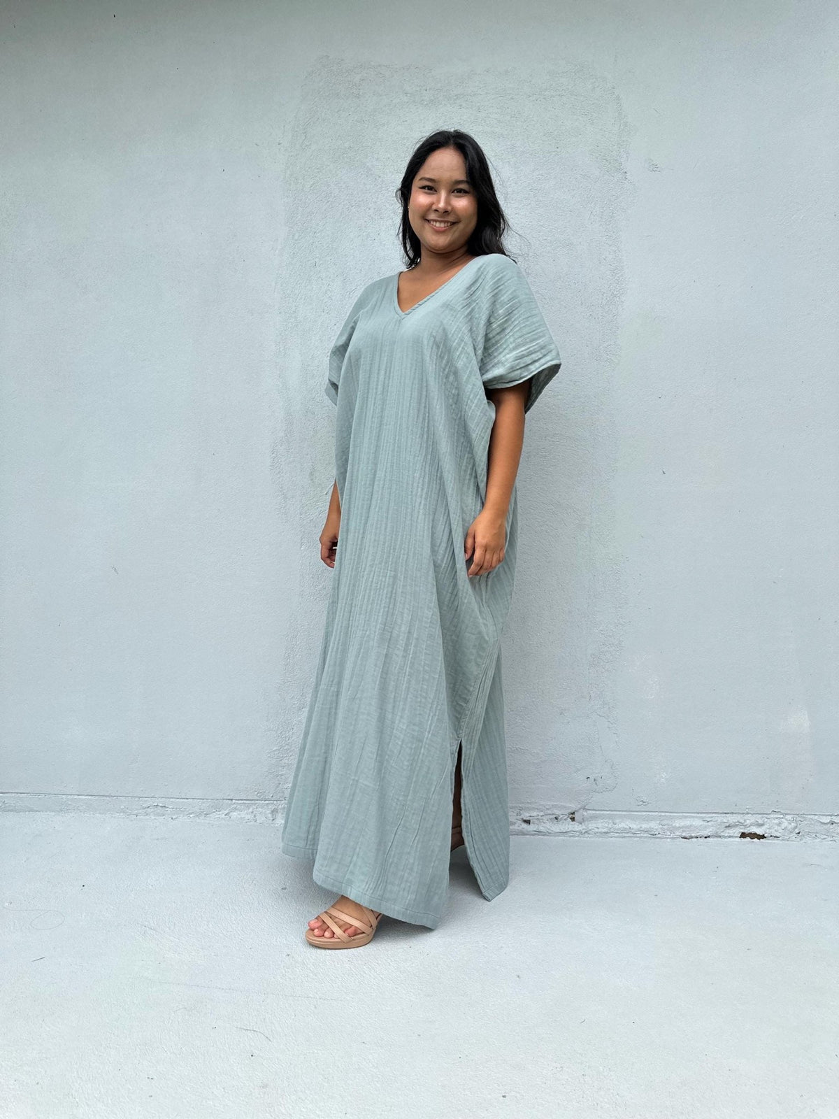 Mala Handworks Daria Cotton Kaftan in Sage