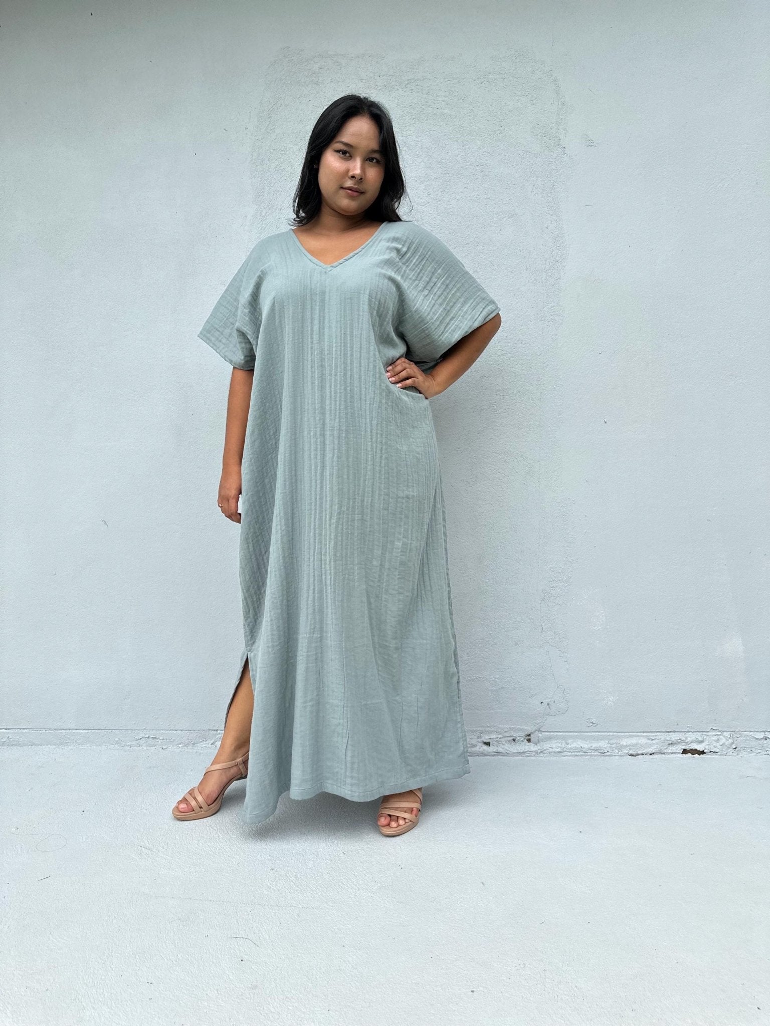 Mala Handworks Daria Cotton Kaftan in Sage