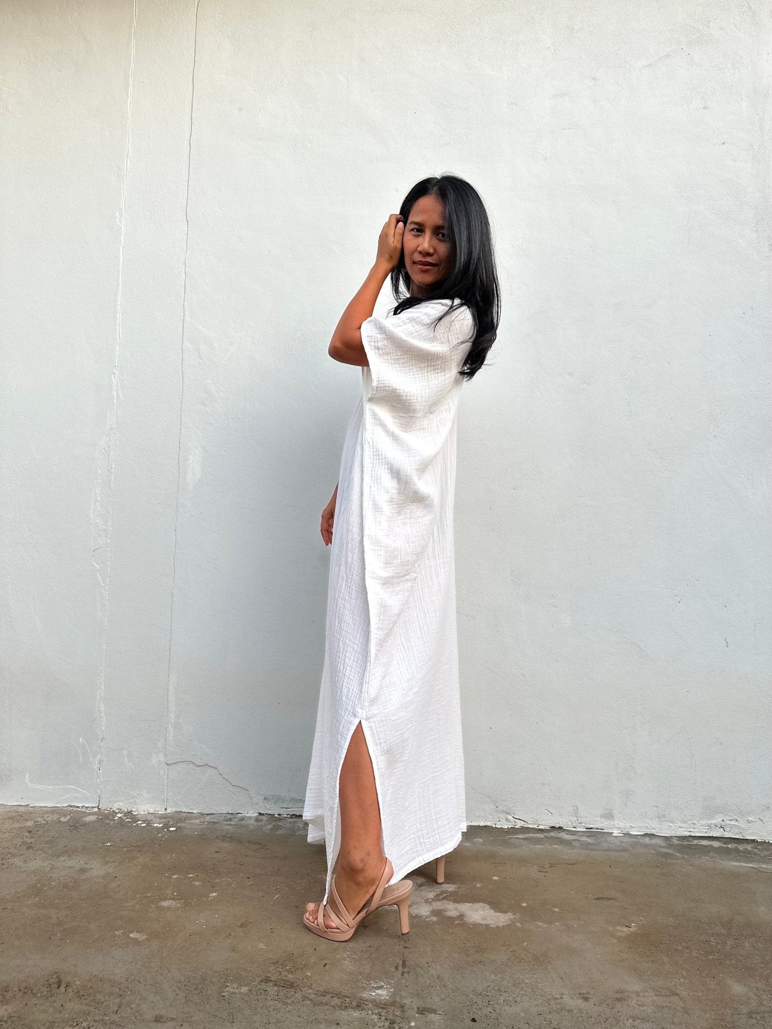 Mala Handworks Daria Cotton Kaftan in White