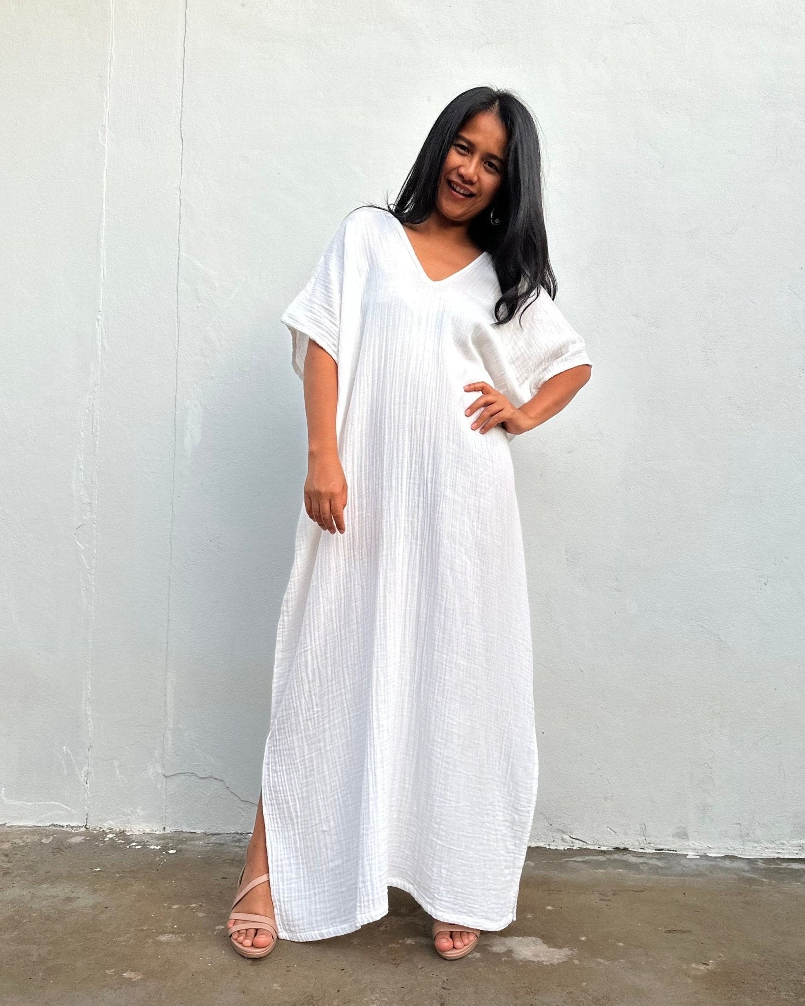 Mala Handworks Daria Cotton Kaftan in White