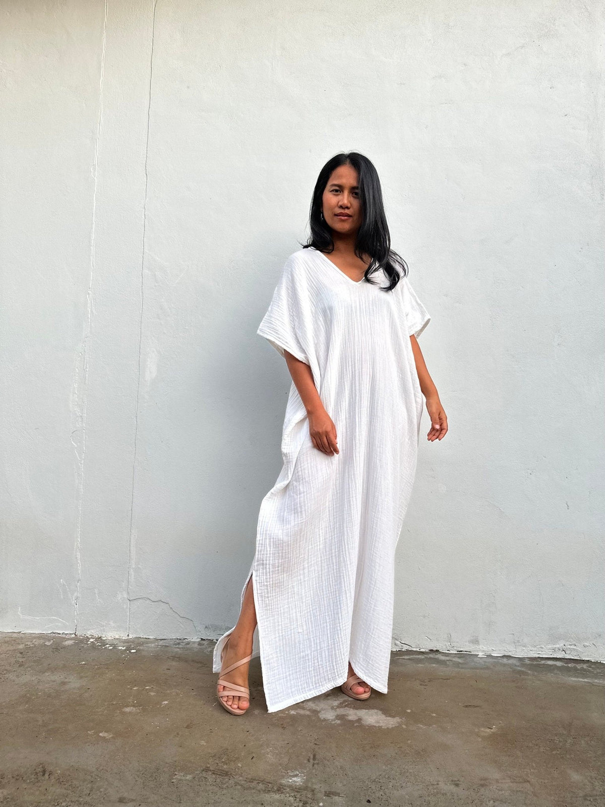 Mala Handworks Daria Cotton Kaftan in White