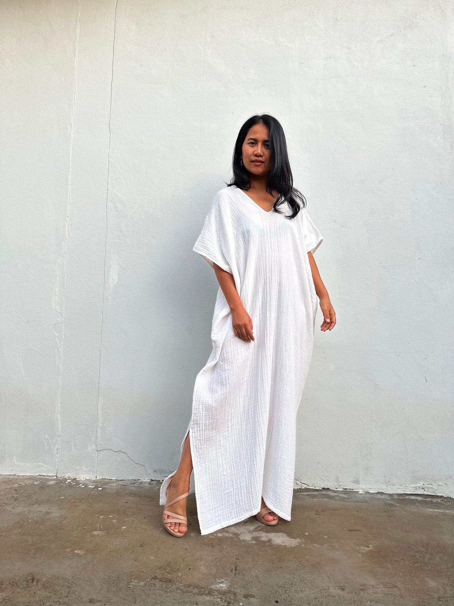 Mala Handworks Daria Cotton Kaftan in White