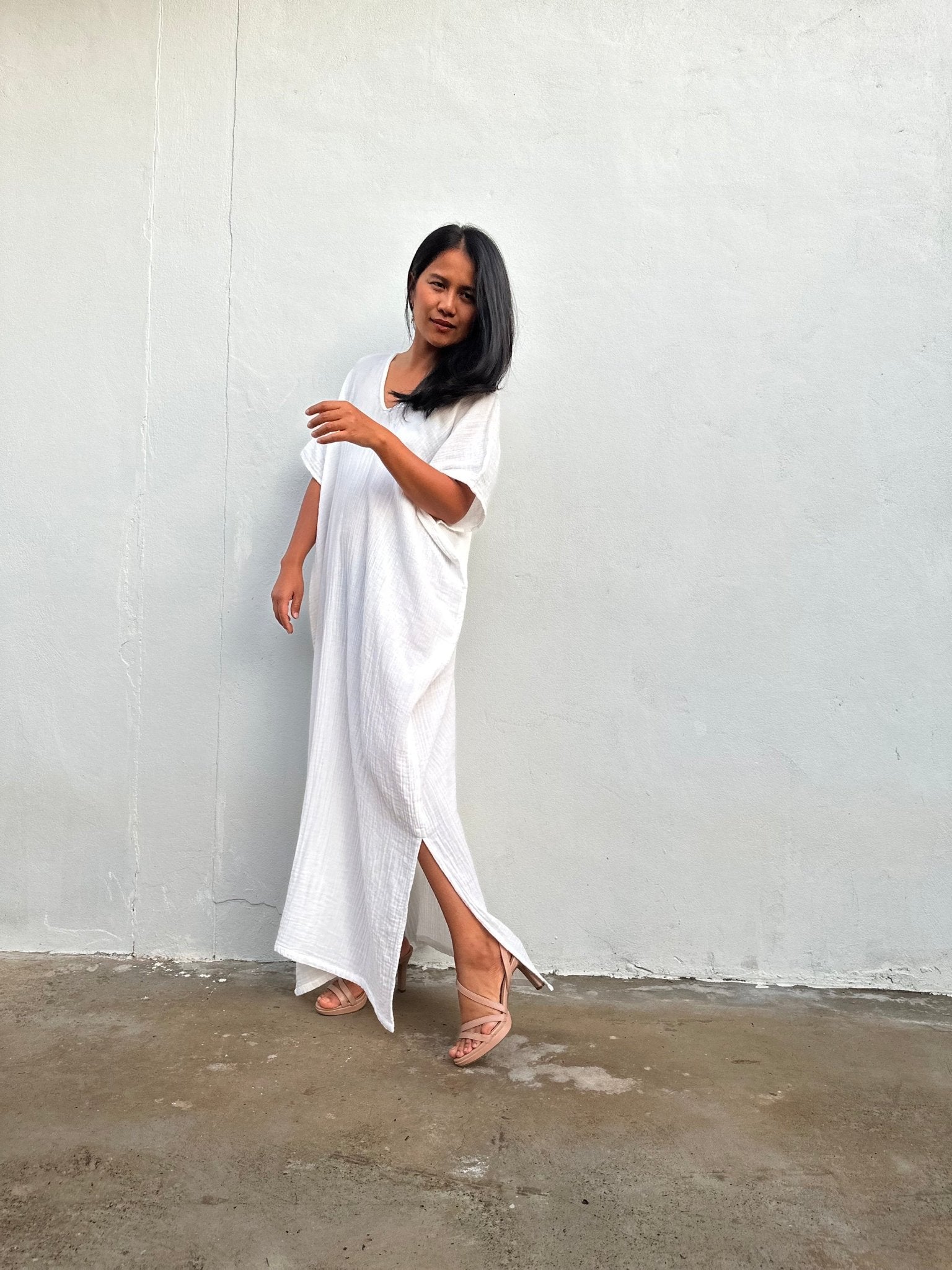 Mala Handworks Daria Cotton Kaftan in White