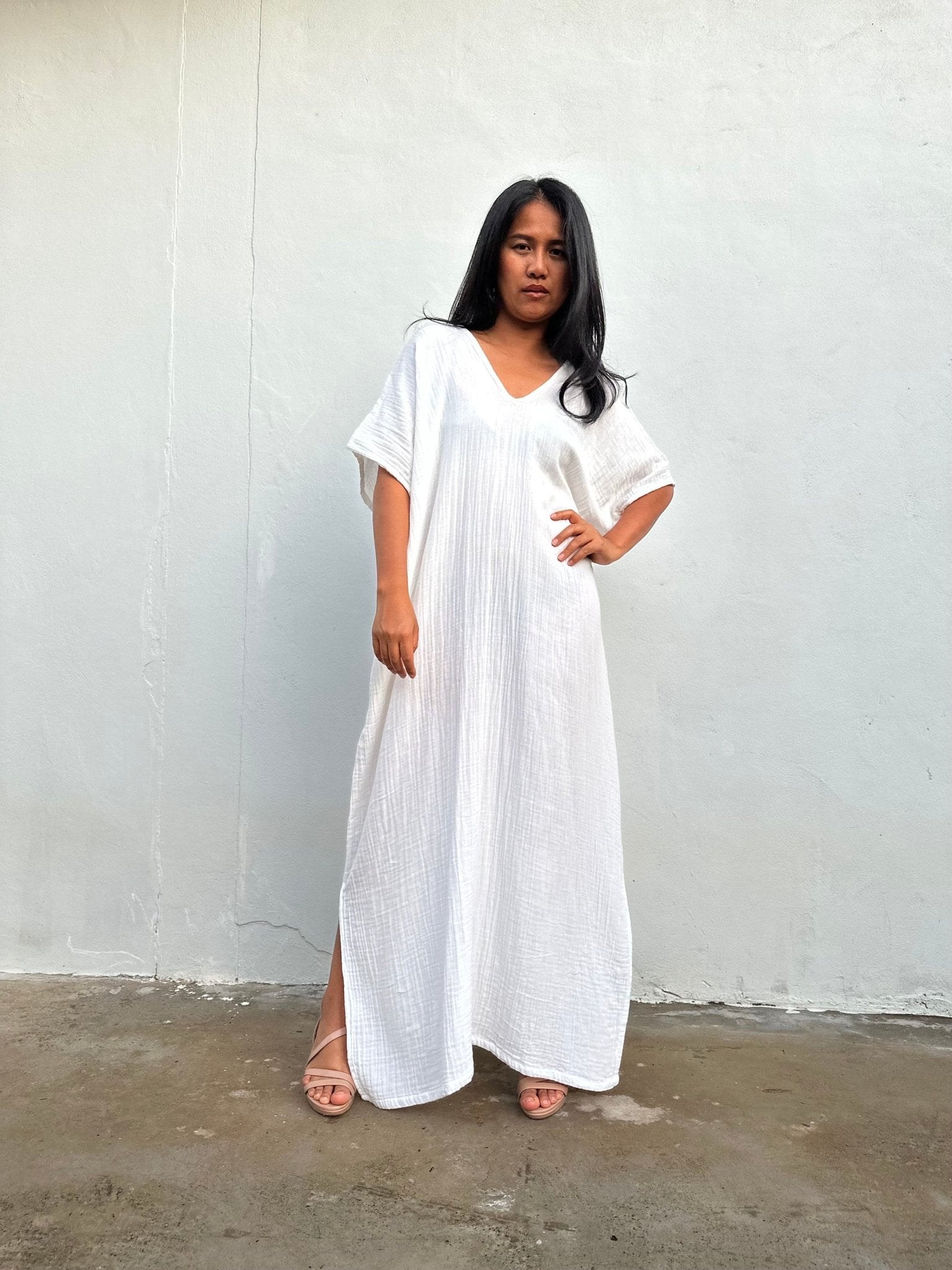 Mala Handworks Daria Cotton Kaftan in White