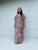 Daria Hand-Painted Cotton Kaftan with Mauve Stripe-DD-25-Mala Handworks