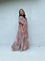 Daria Hand-Painted Cotton Kaftan with Mauve Stripe-DD-25-Mala Handworks