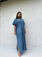 Mala Handworks Daria Hand-Woven Cotton Kaftan in Blue