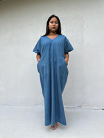 Mala Handworks Daria Hand-Woven Cotton Kaftan in Blue