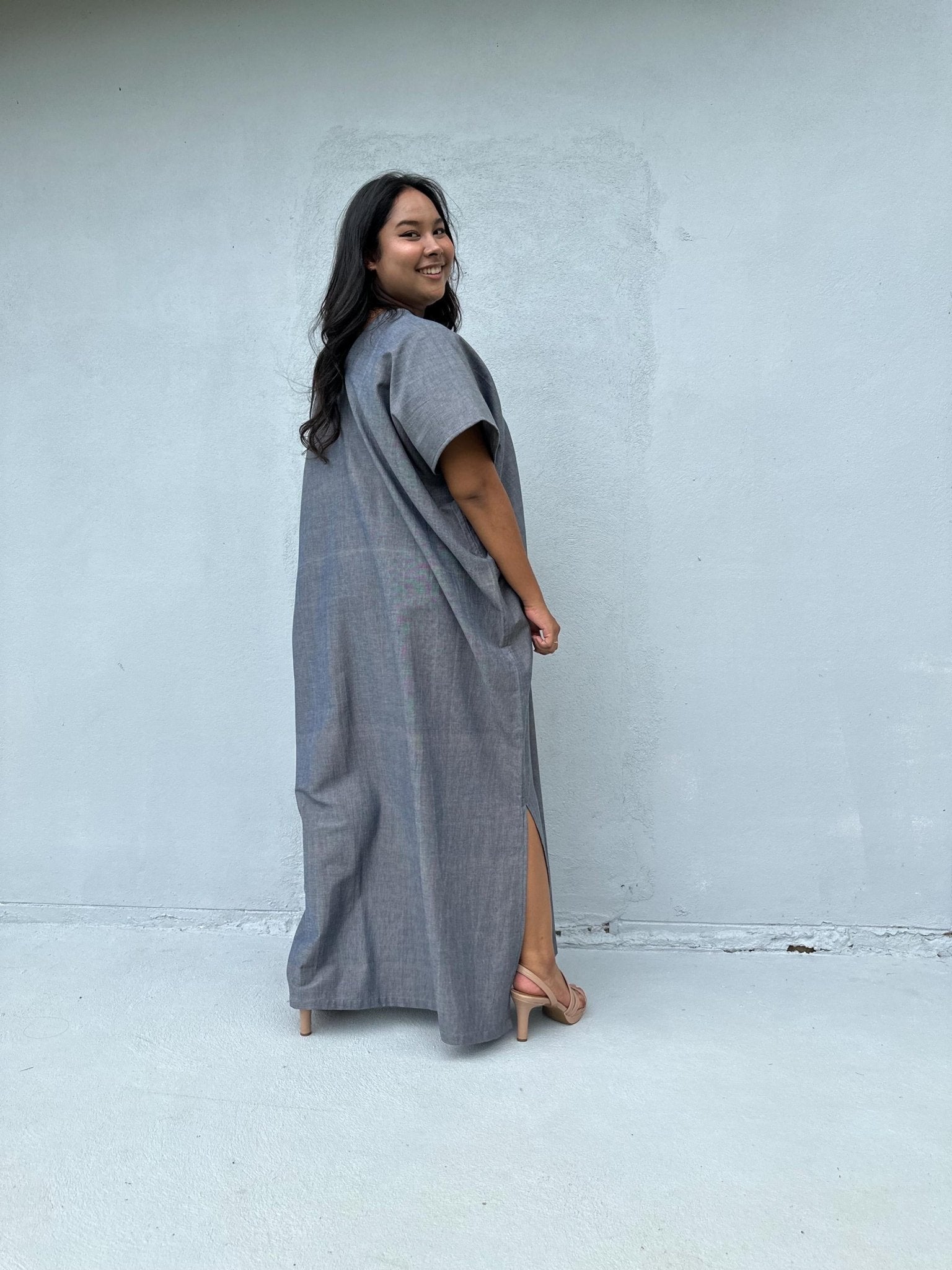Mala Handworks Daria Hand-Woven Cotton Kaftan in Gray